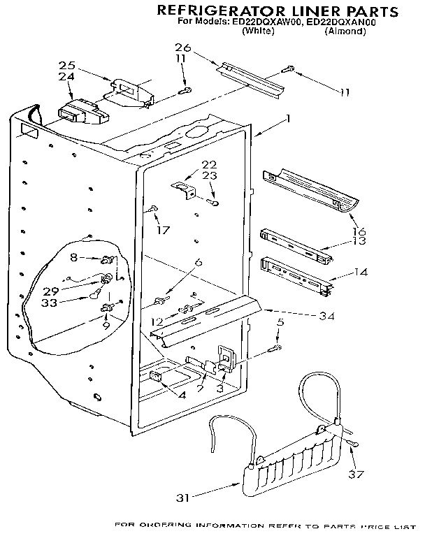 Whirlpool ED22DQXAW00 refrigerator liner diagram