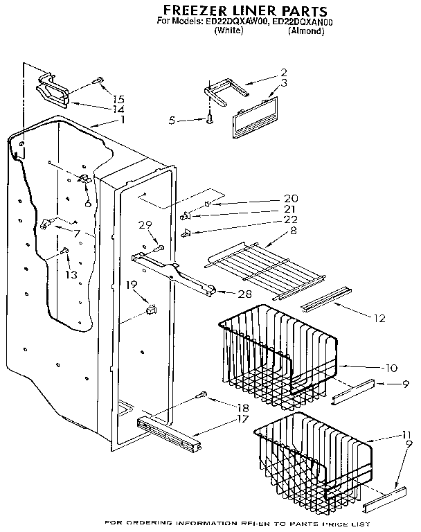 Whirlpool ED22DQXAW00 freezer liner diagram