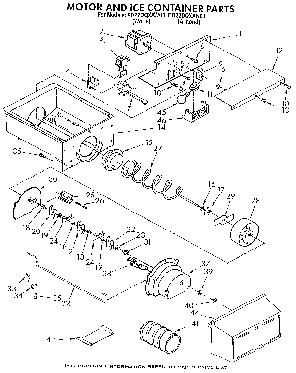 Whirlpool ED22DQXAW00 motor and ice container diagram