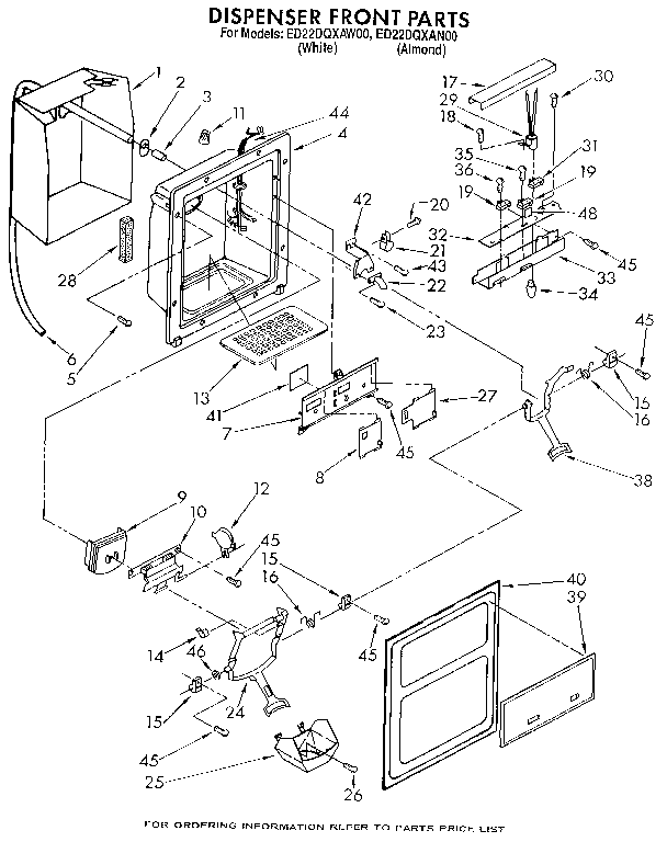 Whirlpool ED22DQXAW00 dispenser front diagram