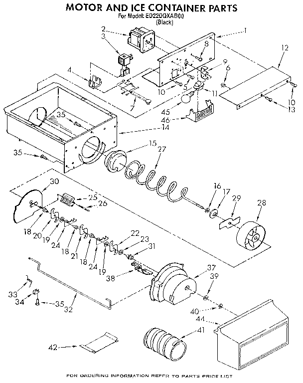 Whirlpool ED22DQXAB00 motor and ice container diagram