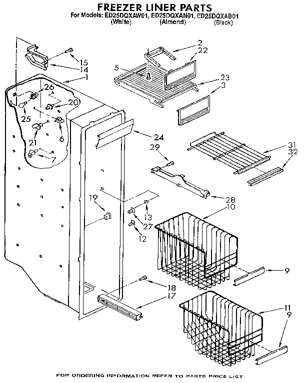 Whirlpool ED25DQXAB01 freezer liner diagram