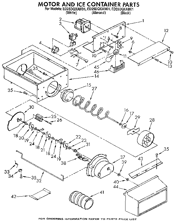 Whirlpool ED25DQXAB01 motor and ice container diagram