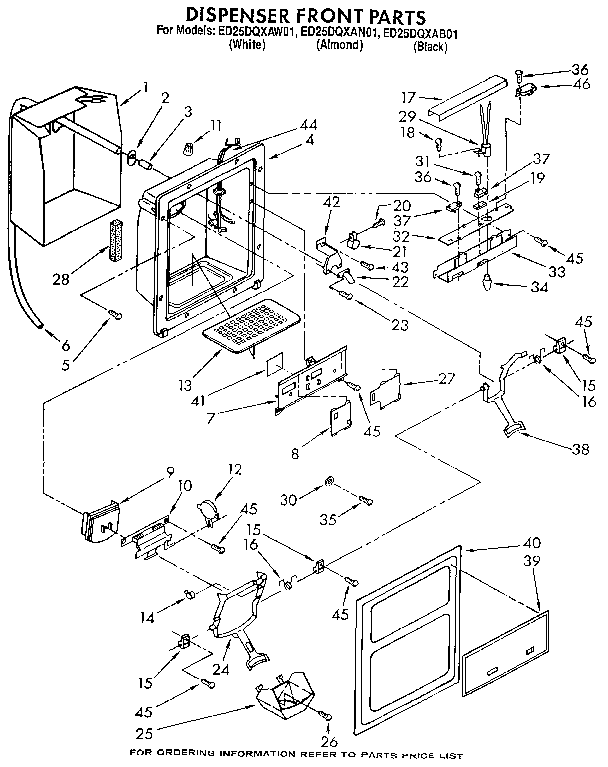 Whirlpool ED25DQXAB01 dispenser front diagram