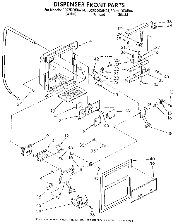 Whirlpool ED27DQXAN04 dispenser front diagram