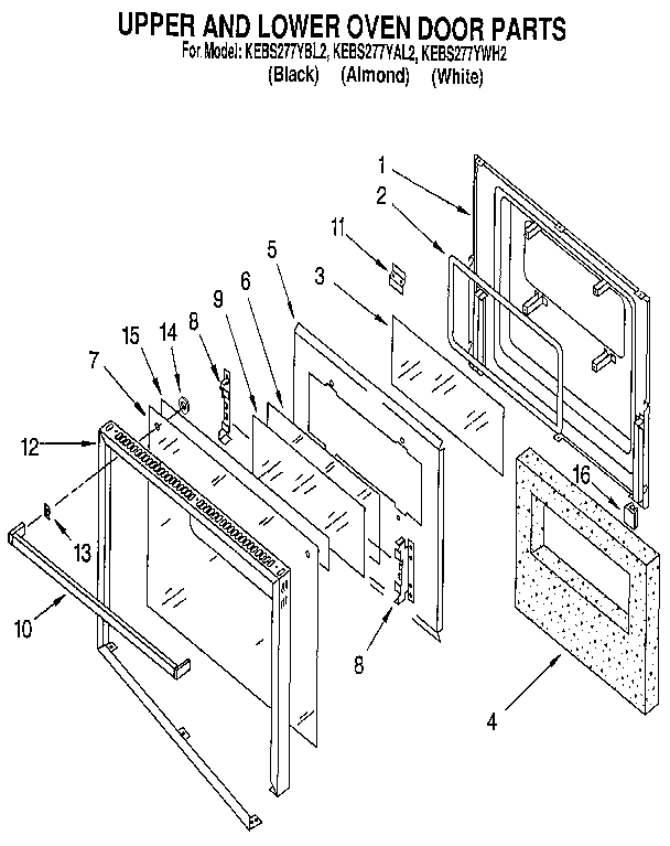 KitchenAid KEBS277YBL2 upper and lower oven door diagram