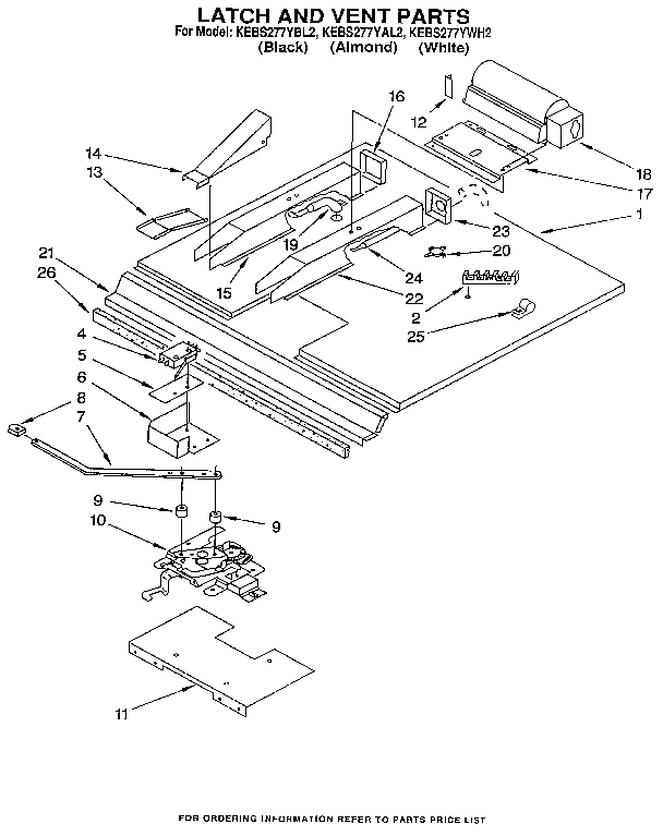 KitchenAid KEBS277YBL2 latch and vent diagram
