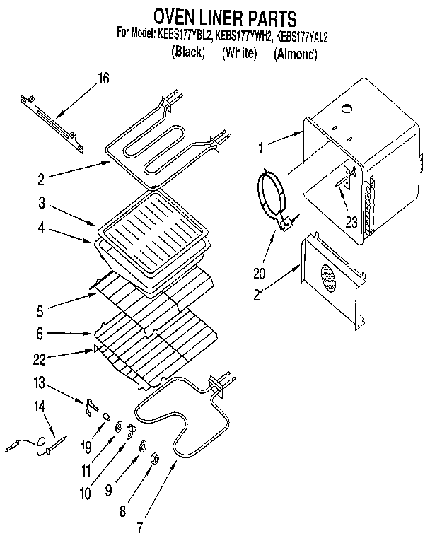 KitchenAid KEBS177YBL2 oven liner diagram