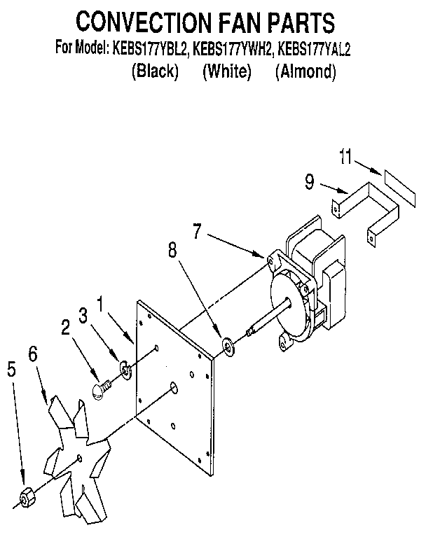 KitchenAid KEBS177YBL2 convection fan parts diagram