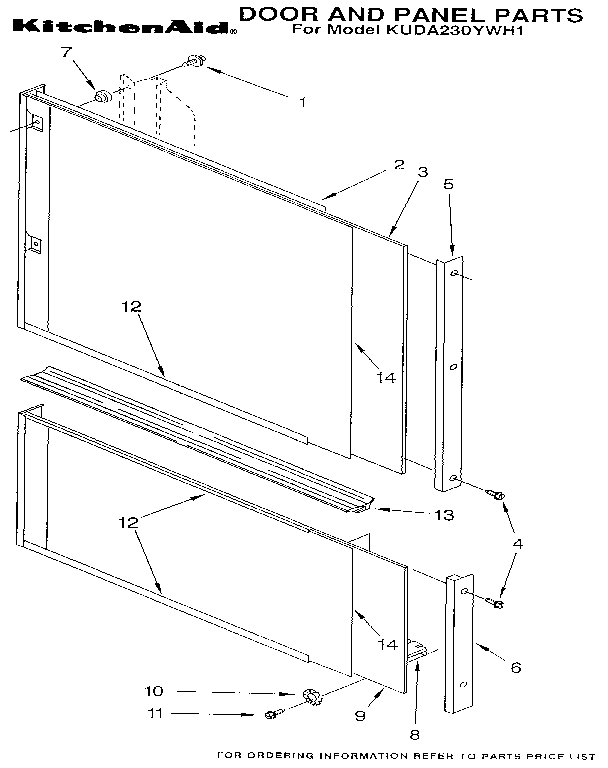 KitchenAid KUDA230YWH1 door and panel diagram