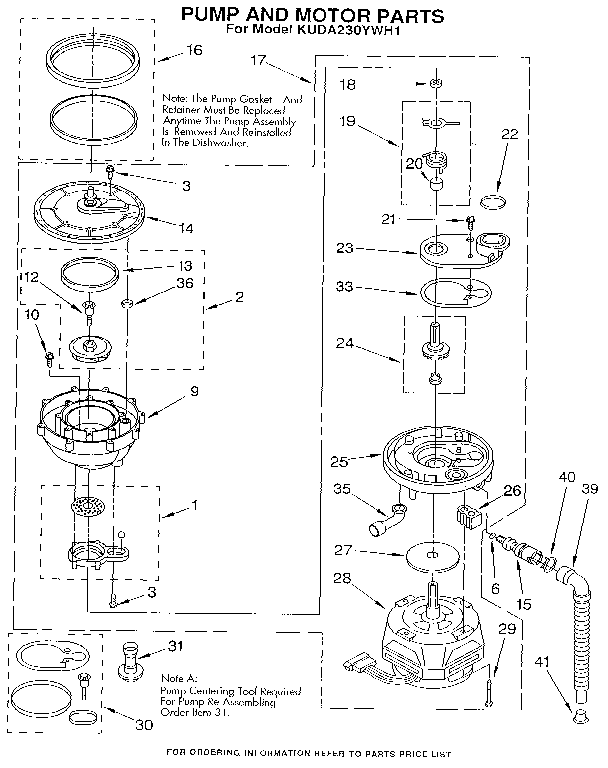 KitchenAid KUDA230YWH1 pump and motor diagram