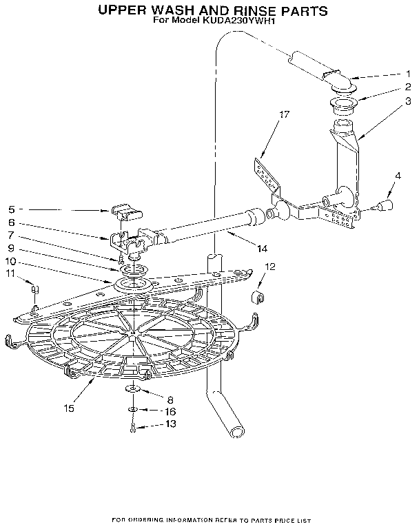 KitchenAid KUDA230YWH1 upper wash and rinse diagram