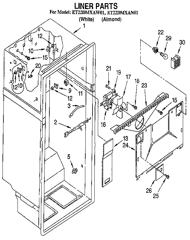 Whirlpool ET22DMXAW01 liner diagram