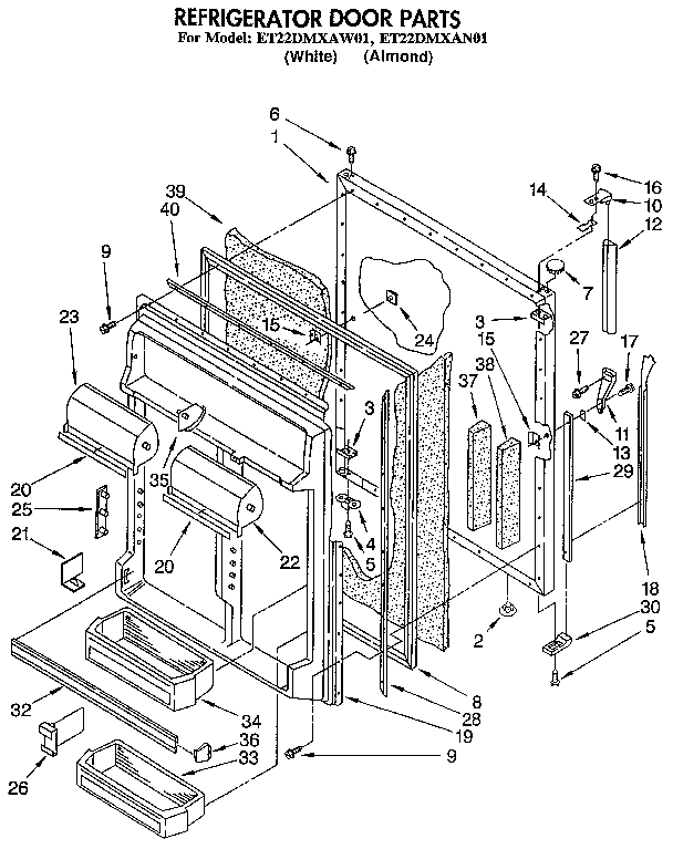 Whirlpool ET22DMXAW01 refrigerator door diagram
