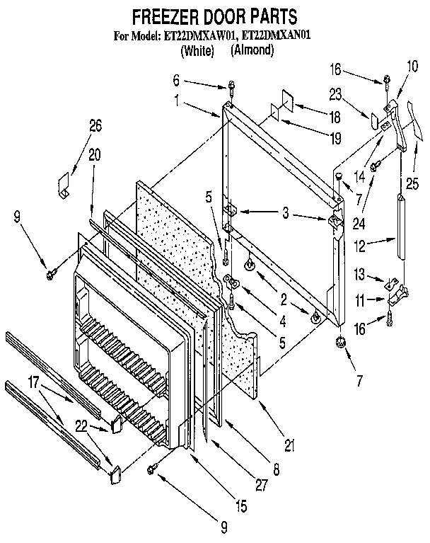 Whirlpool ET22DMXAW01 freezer door diagram