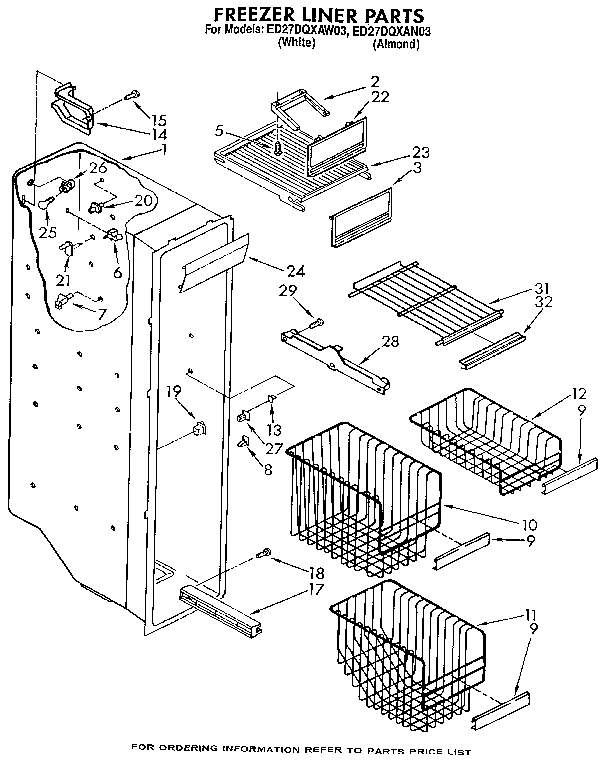 Whirlpool ED27DQXAW03 freezer liner diagram