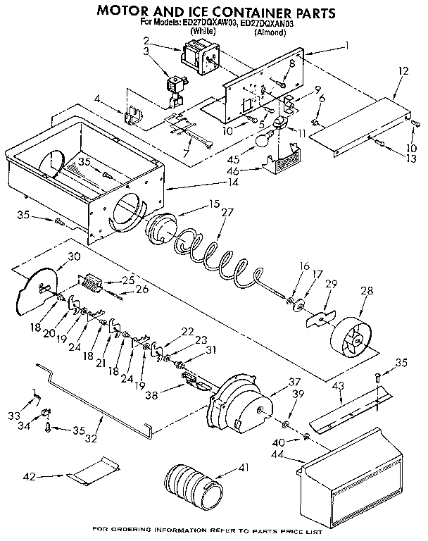 Whirlpool ED27DQXAW03 motor and ice container diagram