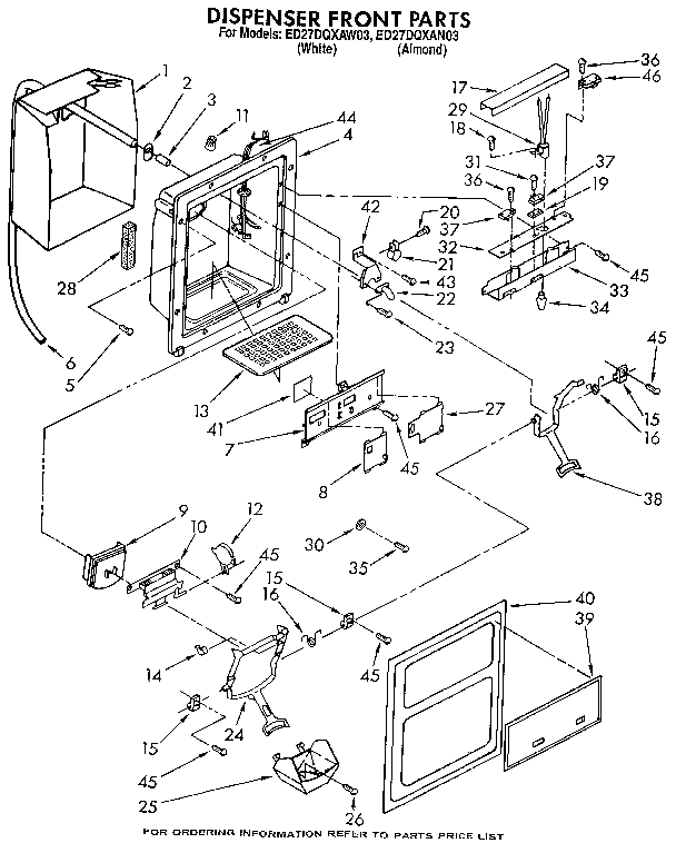 Whirlpool ED27DQXAW03 dispenser front diagram