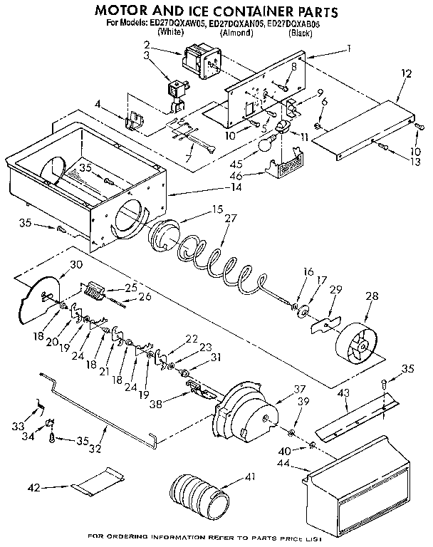 Whirlpool ED27DQXAB05 motor and ice container diagram