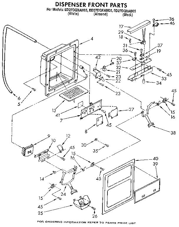 Whirlpool ED27DQXAB05 dispenser front diagram