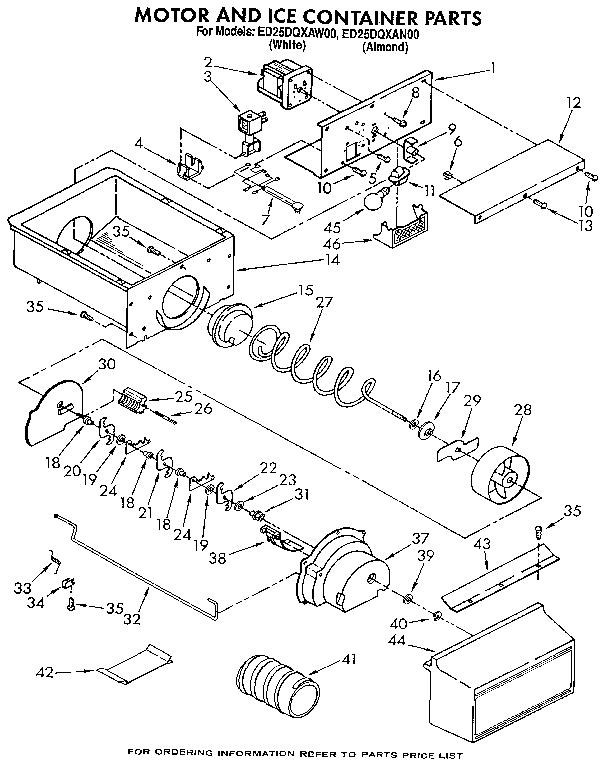 Whirlpool ED25DQXAN00 motor and ice container diagram