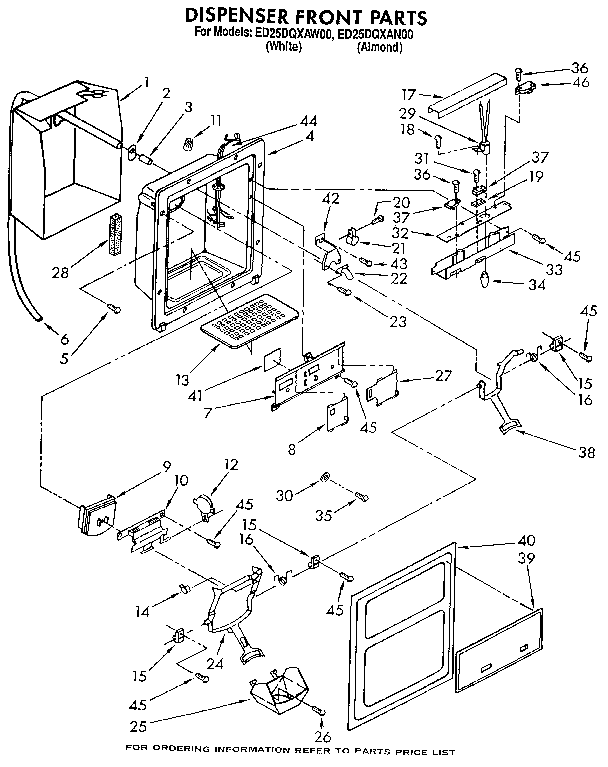 Whirlpool ED25DQXAN00 dispenser front diagram