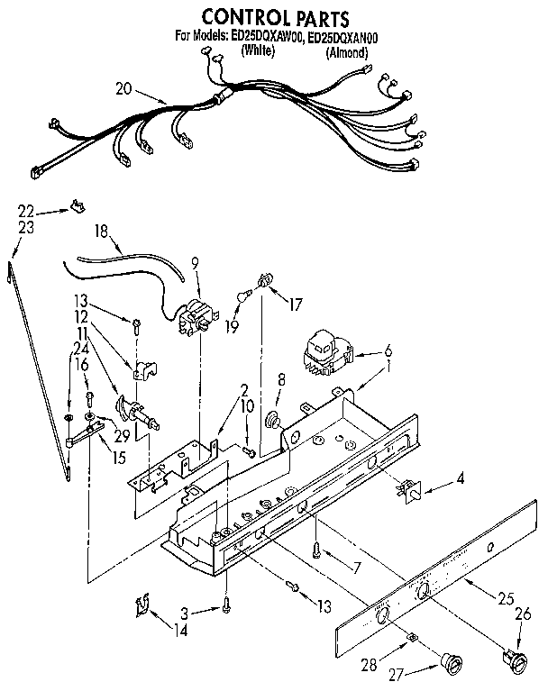 Whirlpool ED25DQXAN00 control parts diagram