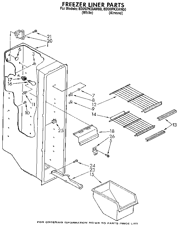 Whirlpool ED20PKXAW00 freezer liner diagram
