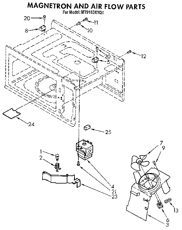 Whirlpool MT9160XYQ1 magnetron and air flow diagram