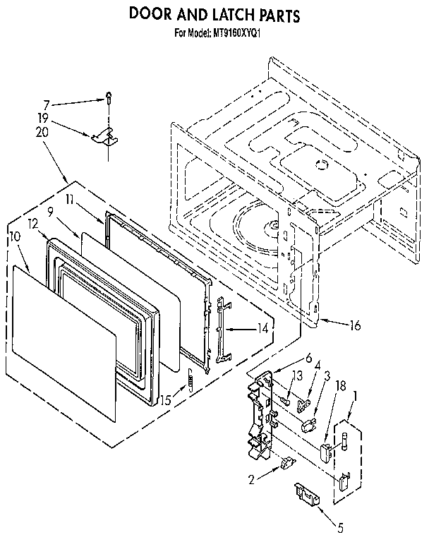 Whirlpool MT9160XYQ1 door and latch diagram
