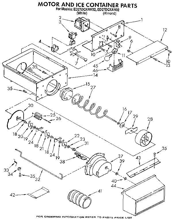 Whirlpool ED27DQXAW02 motor and ice container diagram
