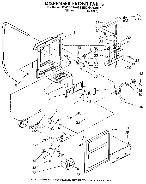Whirlpool ED27DQXAW02 dispenser front diagram