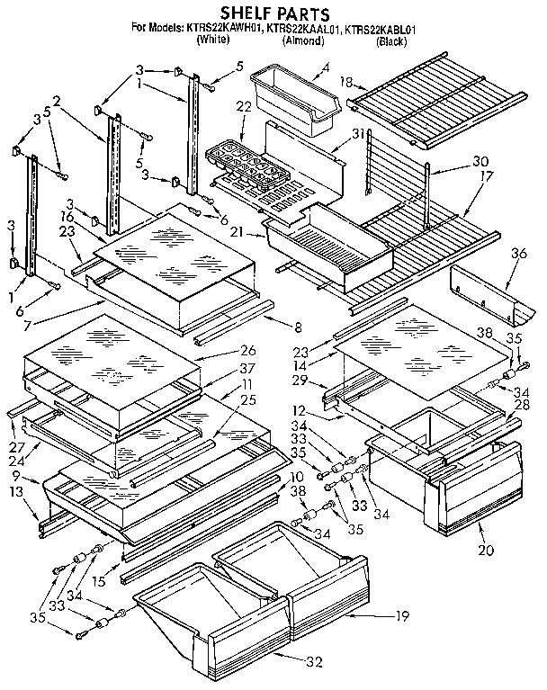 KitchenAid KTRS22KAAL01 shelf diagram