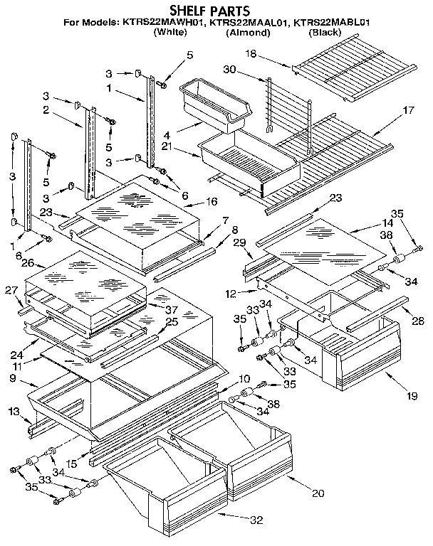 KitchenAid KTRS22MAAL01 shelf diagram