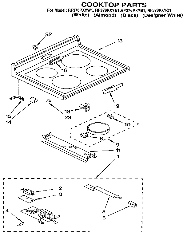 Whirlpool RF376PXYB1 cooktop diagram