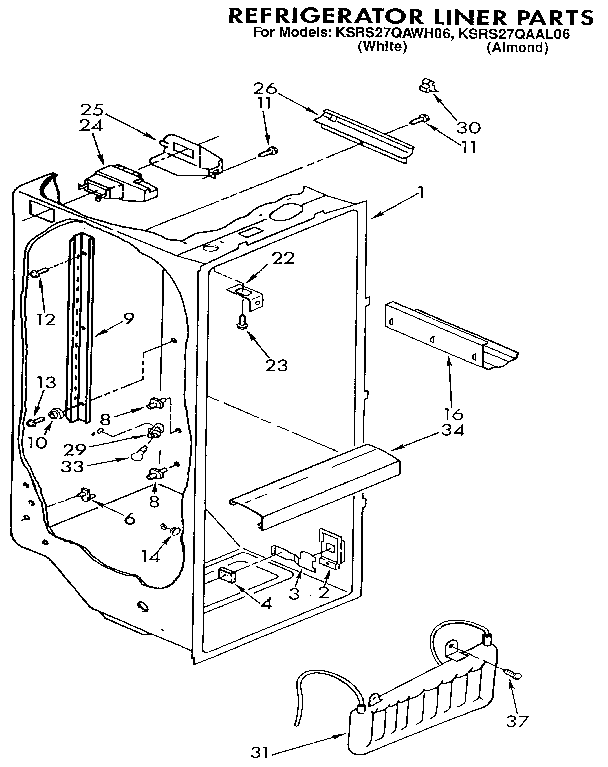 KitchenAid KSRS27QAAL06 refrigerator liner diagram