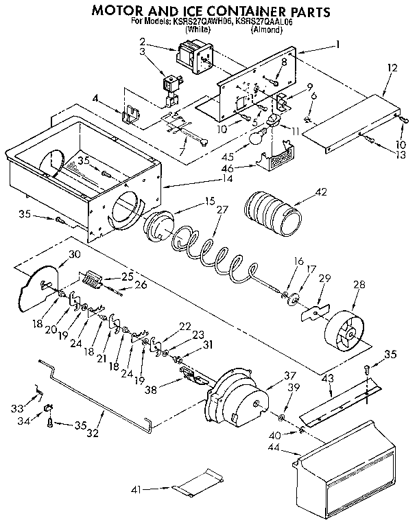 KitchenAid KSRS27QAAL06 motor and ice container diagram