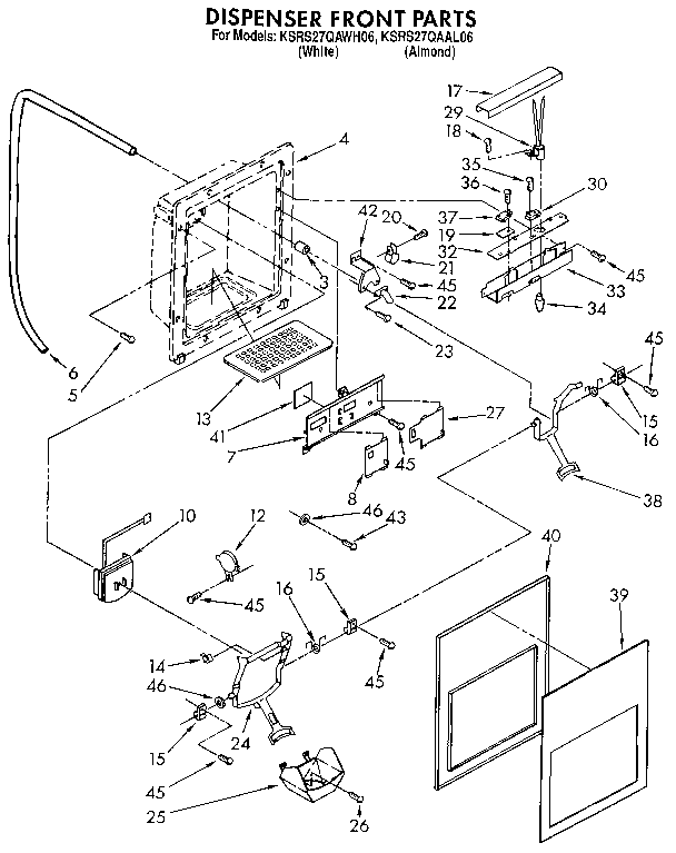KitchenAid KSRS27QAAL06 dispenser front diagram