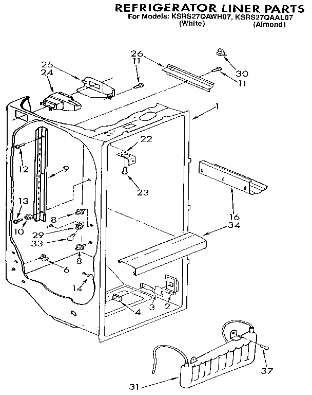 KitchenAid KSRS27QAAL07 refrigerator liner diagram