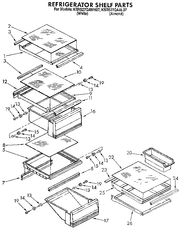 KitchenAid KSRS27QAAL07 refrigerator shelf diagram