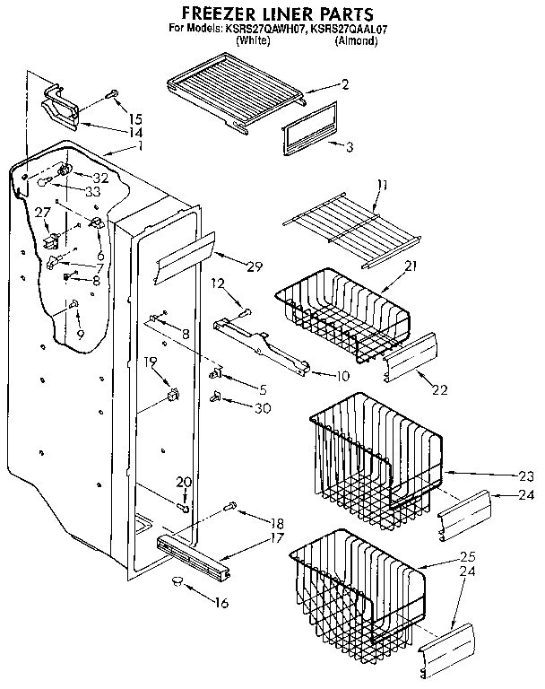 KitchenAid KSRS27QAAL07 freezer liner diagram