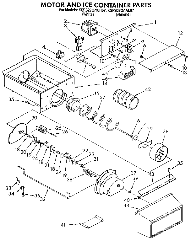 KitchenAid KSRS27QAAL07 motor and ice container diagram