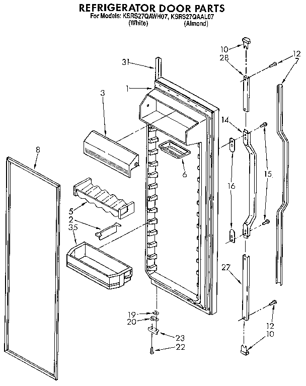 KitchenAid KSRS27QAAL07 refrigerator door diagram