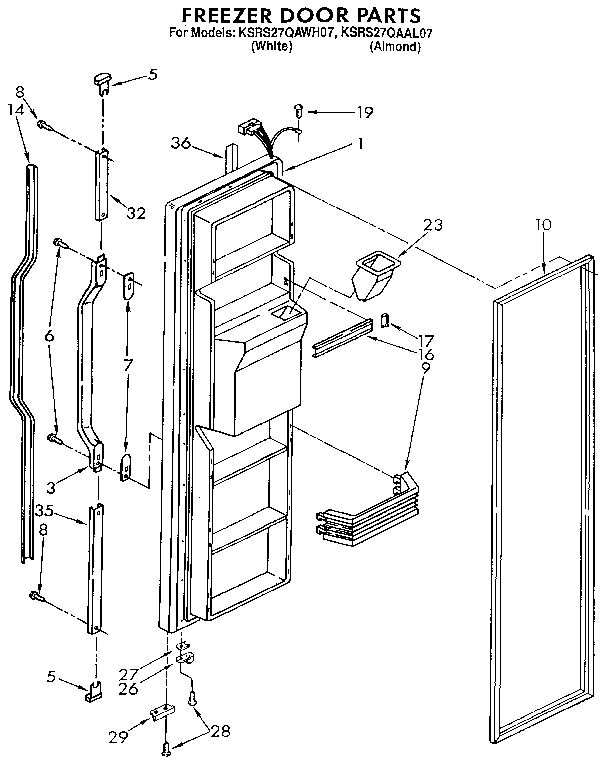 KitchenAid KSRS27QAAL07 freezer door diagram