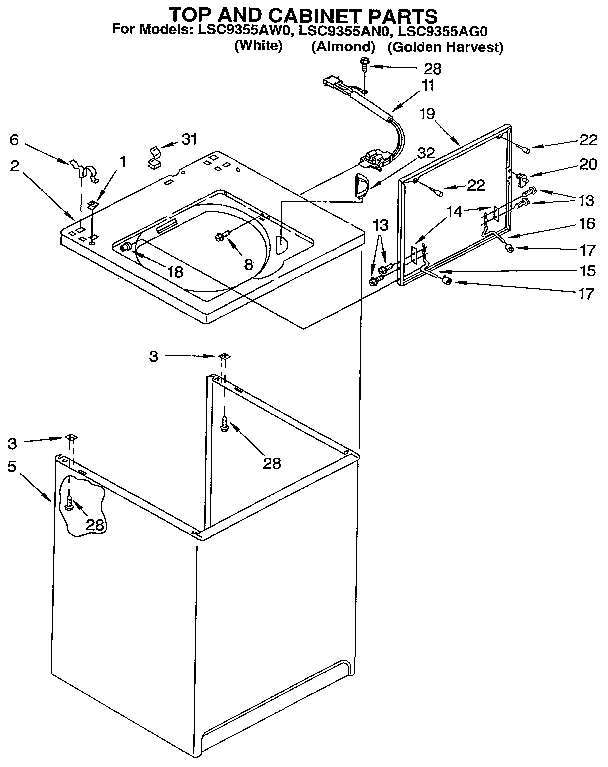 Whirlpool LSC9355AG0 top and cabinet diagram