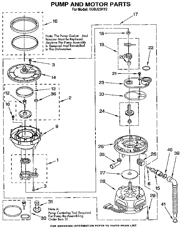 KitchenAid KUDJ23HY2 pump and motor diagram