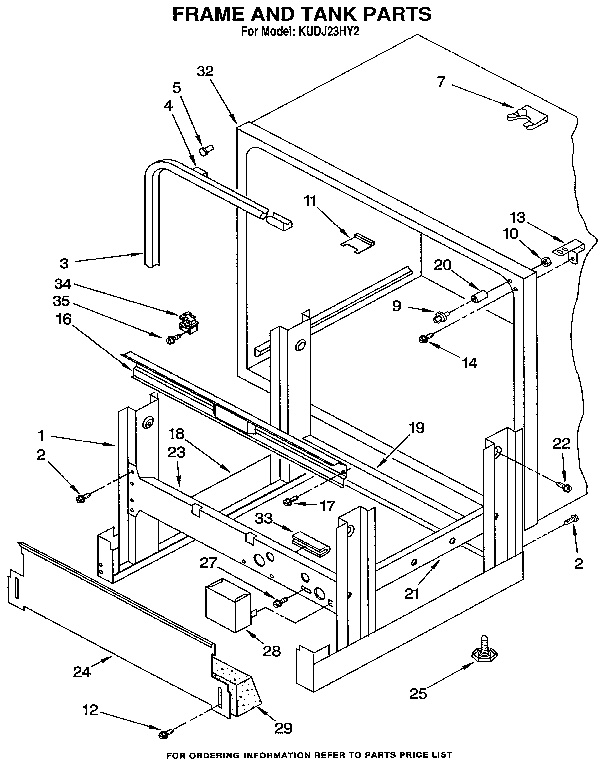 KitchenAid KUDJ23HY2 frame and tank diagram