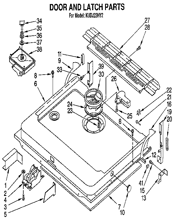KitchenAid KUDJ23HY2 door and latch diagram