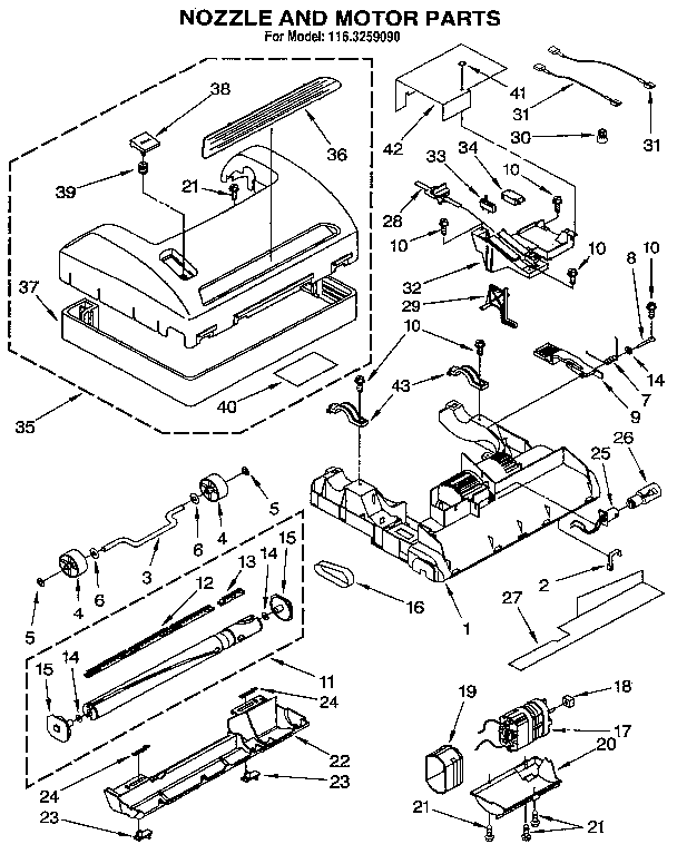 Kenmore 1163259090 nozzle and motor diagram