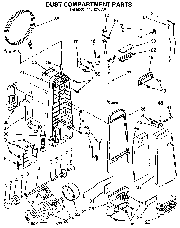 Kenmore 1163259090 dust compartment diagram